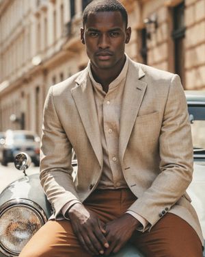 Beige Blazer with Mandarin Collar Shirt