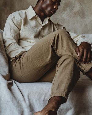 Beige Linen Shirt with Camel Trousers