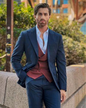 Deep Blue Suit with Terracotta Waistcoat