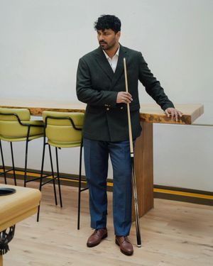 Forest Green Suit Jacket with Navy Pants and White Shirt