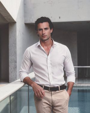 Ivory Shirt with Beige Trousers and Brown Loafers