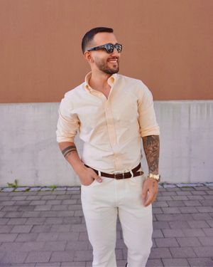 Light Peach Shirt with Cream Pants