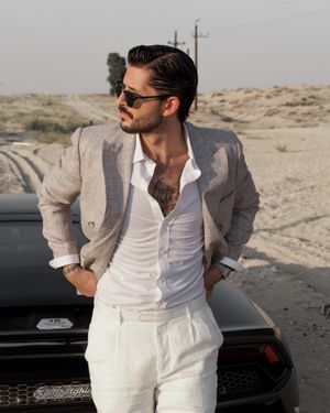 Linen Plaid Blazer with White Shirt