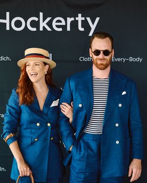 Royal Blue Double-Breasted Suit with Striped Breton Shirt