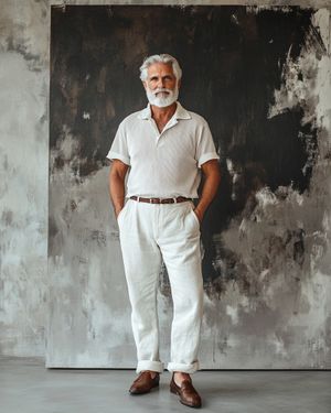 Textured White Polo with Rolled Linen Trousers