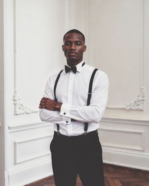 White Dress Shirt with Black Trousers and Suspenders