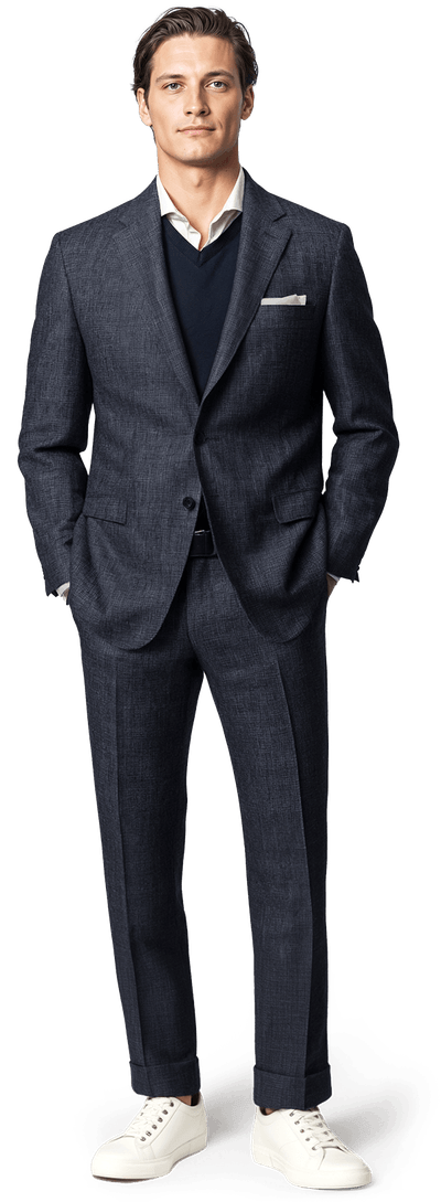 Loro Piana navy blue micropattern stretch Merino Wool Suit