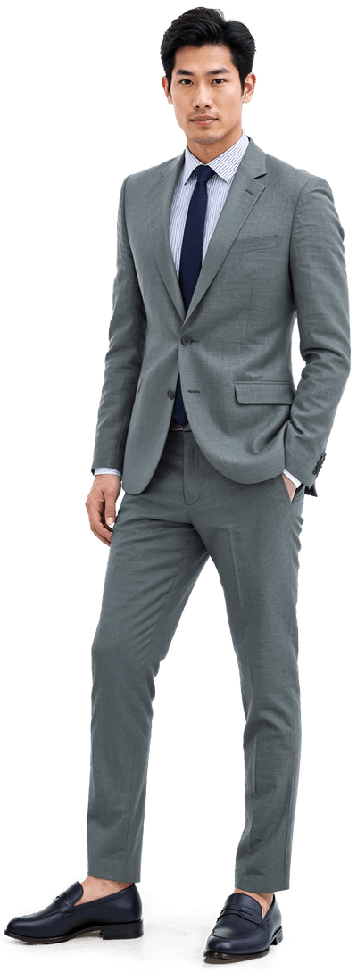Silver stretch cotton-linen Suit