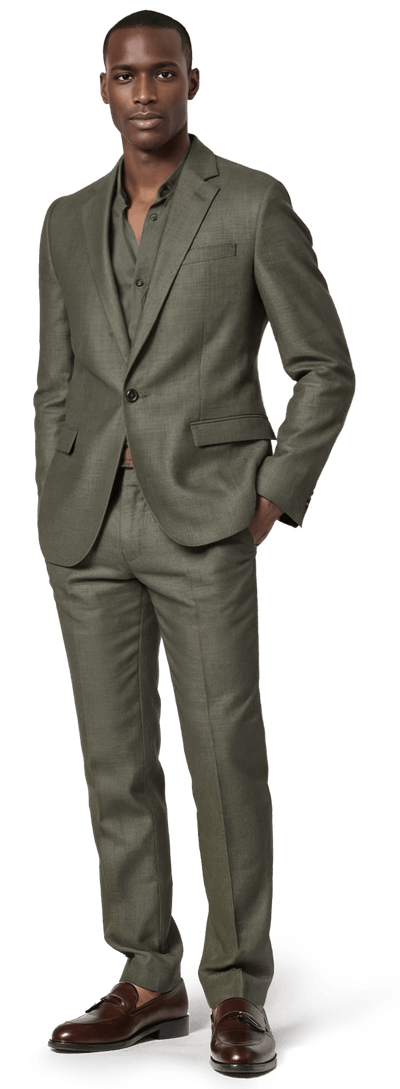 Khaki green stretch linen-cotton Suit