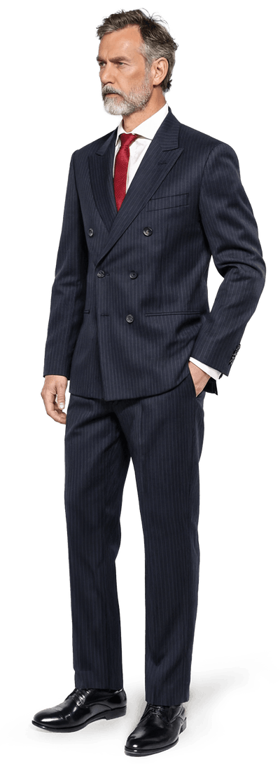 Dark blue pinstripe stretch double-breasted Vested Suit