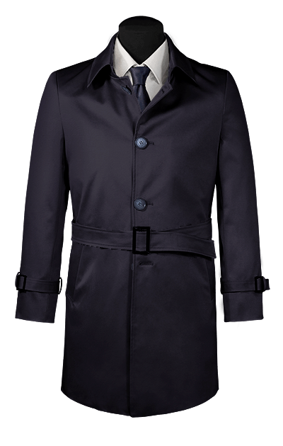 Navy Blue long single-breasted trench coat with belt