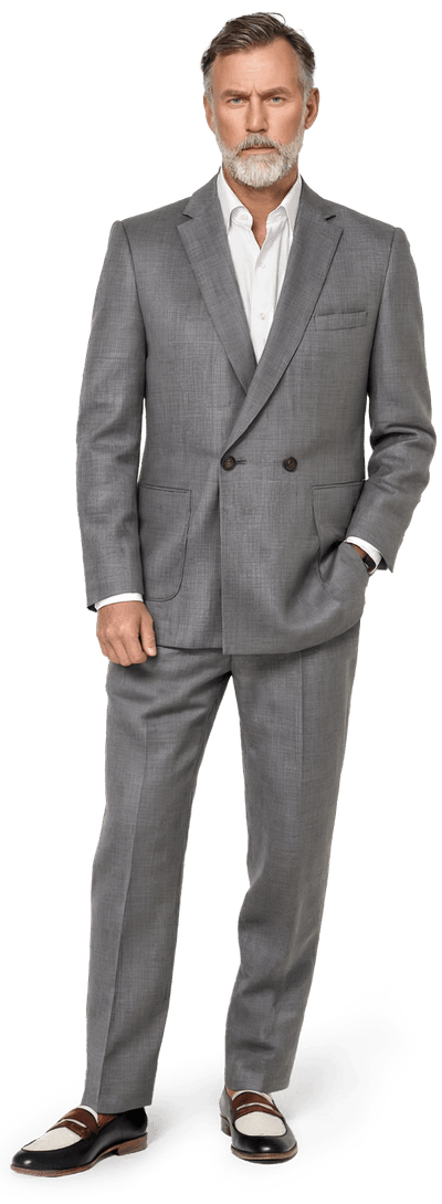 Iron gray lightweight linen double breasted Suit