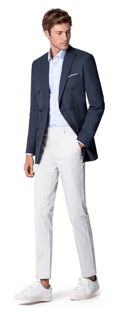 Navy blue double-breasted peak lapel Jacket with a pocket square