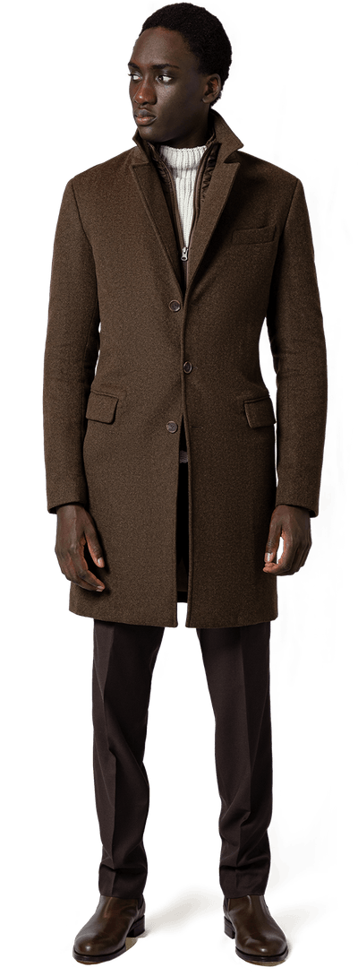 Brown long Chesterfield Coat with removable padded piece & contrasted buttonthreads