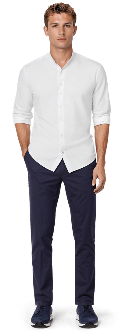 Stain-resistant white twill band collar stretch Shirt