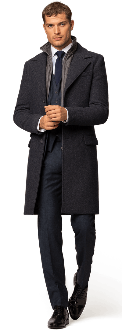 Blue Long Overcoat with removable padded piece