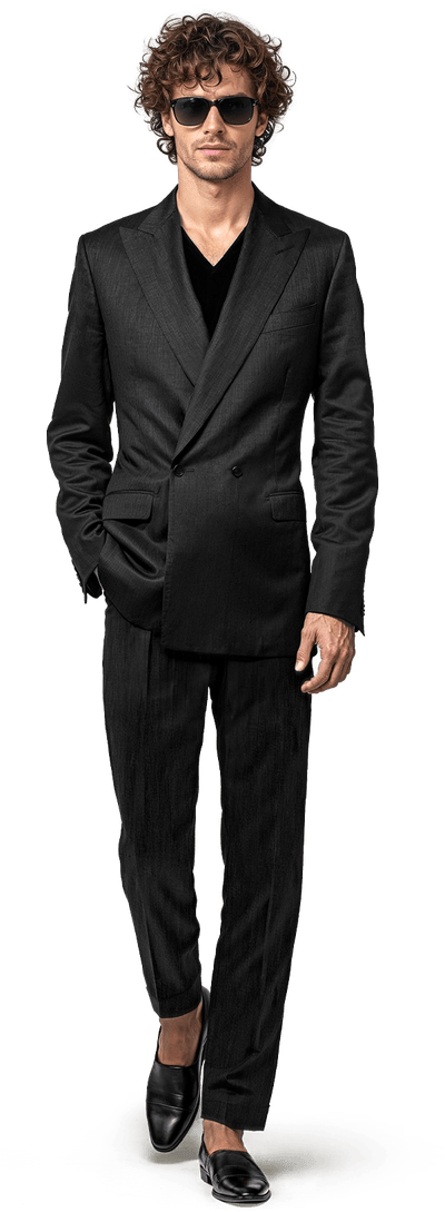 Black linen double-breasted Suit